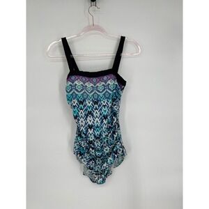 Maxine of Hollywood Ruched One Piece Swimsuit Tummy Control Blue Purple 8